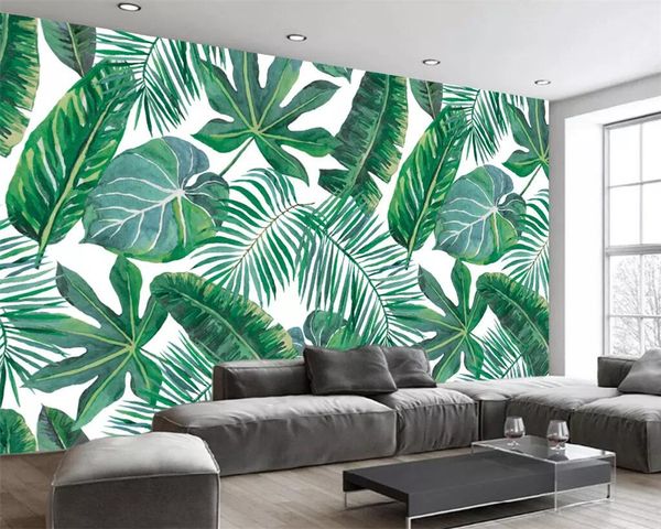 beibehang Personalizzato 3D Foresta Pluviale Tropicale Foglia di Banana Foto Carta Da Parati Murale Soggiorno Ristorante Bar Caffetteria Sfondo Murale