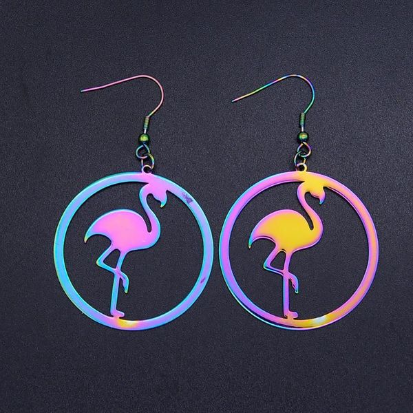 

dangle & chandelier super unique rainbow color stainless steel fashion flamingo drop earring for women wholesale factory price, Silver