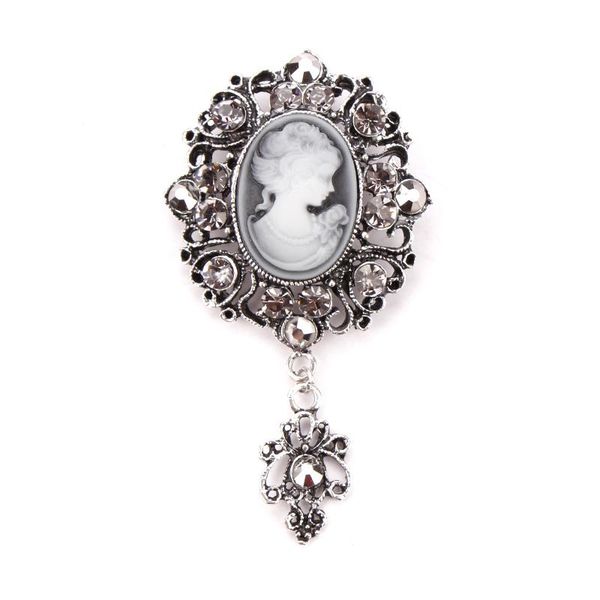 

pins, brooches vintage gold drop elegant beauty queen brooch safety cameo rhinestone pin women party clothing jewelry accessories, Gray
