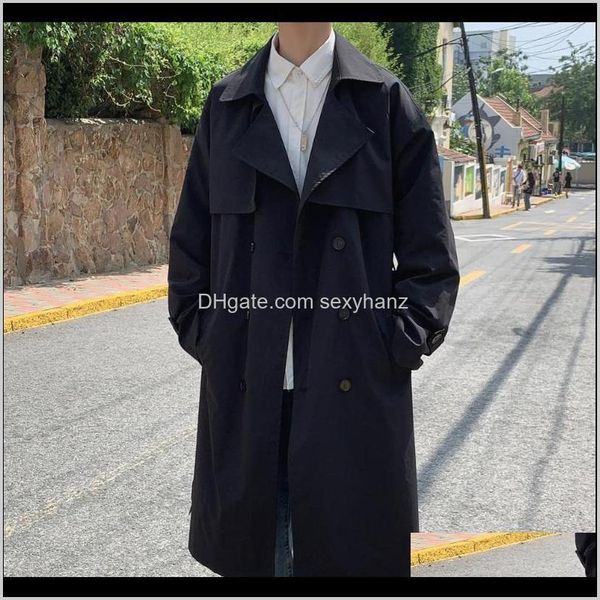 

trench outerwear & coats clothing apparel drop delivery 2021 spring and autumn mid-length casual style lace double-breasted trendy mens wind, Tan;black