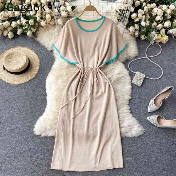 

maxi dresses for women summer o-neck raglan sleeve office lady elegant midi loose chic korean vestidos 210531, Black;gray