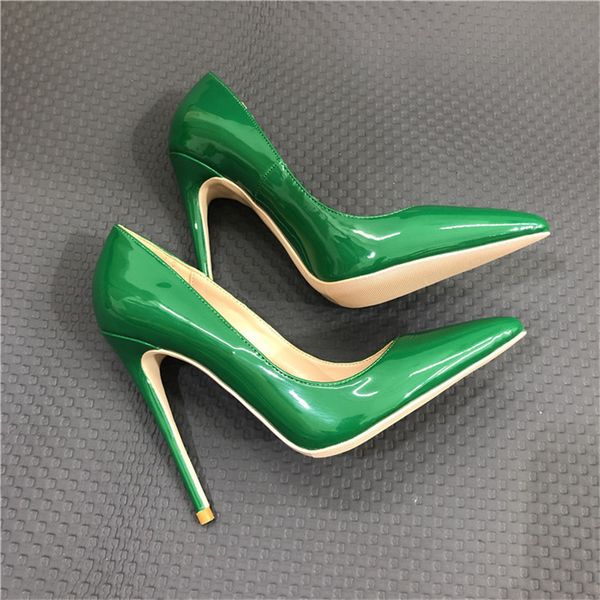 

dress shoes tikicup olive green women glossy patent extremely high heels pointed toe slip on stiletto pums ladies solid formal q0f, Black