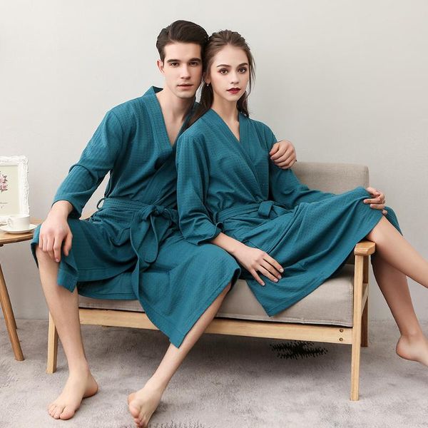 

men's sleepwear spring autumn men waffle long bathrobe water absorption quick-dry robes fashion towel plus size 3xl lovers dressing gow, Black;brown