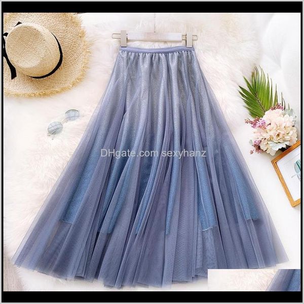 

skirts womens clothing apparel drop delivery 2021 a-line long high waist women summer mesh skirt gradient color boho maxi faldas jupe femme, Black