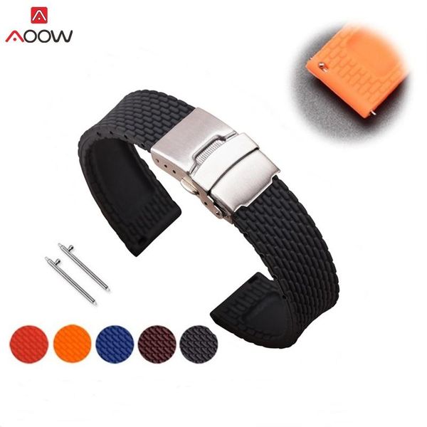 

watch bands aoow watchband sport diver band strap with deployment buckle clasp rubber 18mm 20mm 22mm 24mm, Black;brown