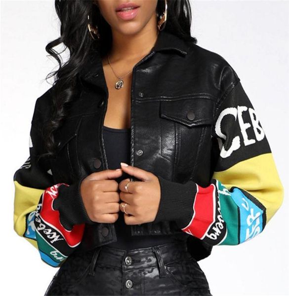

women's leather & faux spring autumn artificial jacket coat pu winter short lapel single breasted x2py, Black
