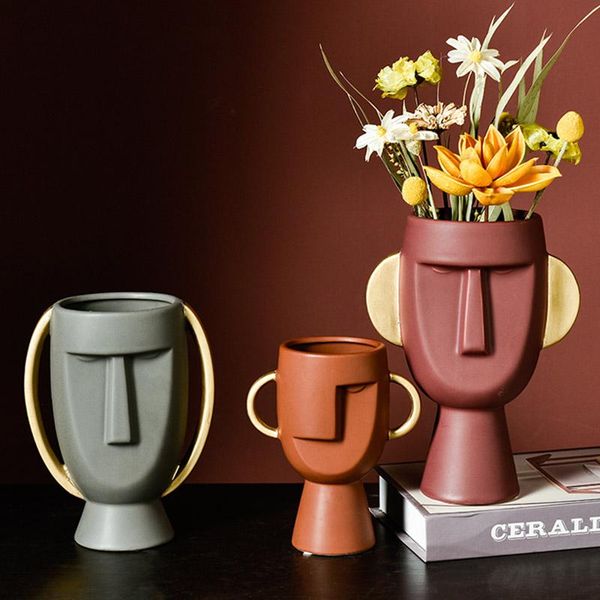 

vases creative ceramic binaural face vase deskflower arrangement abstract art sculpture decoration ornament gift wedding