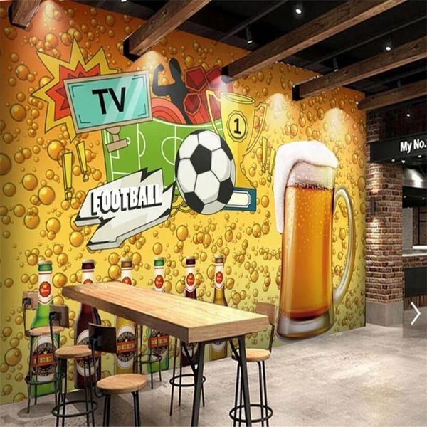 Sfondi personalizzati Coppa del mondo creativa Calcio Birra Tema Decorazioni industriali Sfondo 3D Murale Personalità Bar Club Carta da parati autoadesiva