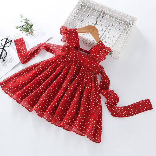 

girls dress summer clothes for kids sleeveless chiffon polka dot dress princess dress girl toddler dresses, Red;yellow