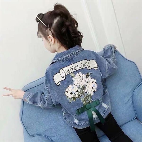 

kids denim jackets spring autumn nbsp baby jacket girl trench jean flower embroidery coat children outerwear clothing windbreaker, Blue;gray