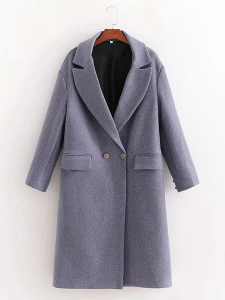 

women's wool & blends women vintage elegant buttons pockets long woolen jacket female fashion thick warm coats chic outerwear, Black