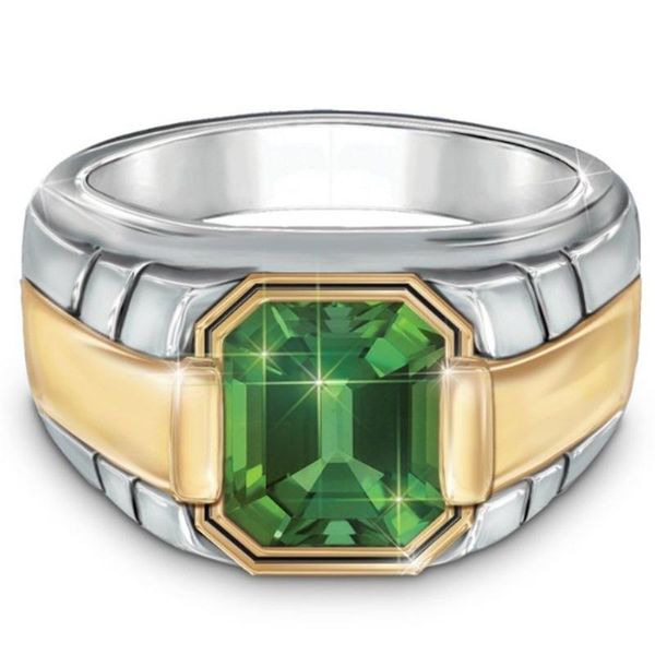 

wedding rings luxury big green square stone engagement for women silver color austrian crystal ring bague party gift jewelry, Slivery;golden