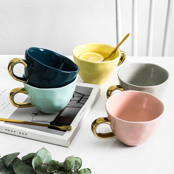 

mugs 1pc modern ceramic mug water cup with golden handle breakfast milk coffee home kitchen supply