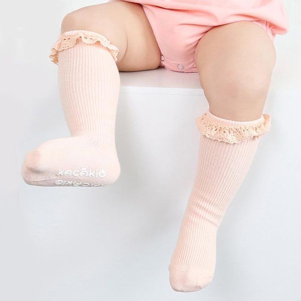 

lace ruffle baby knee high socks solid color princess girls long spring summer toddler kids non-slip sock, Pink;yellow