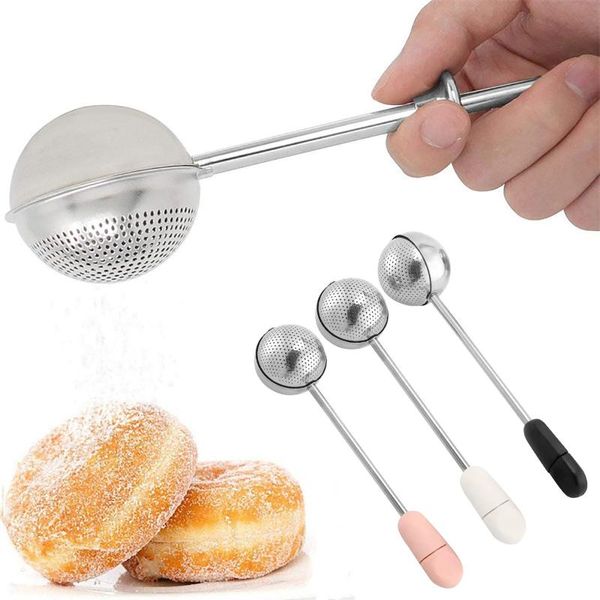 

baking & pastry tools one-face stainless steel duster strainer one-handed operation spring sticks sugar flour spice tool kitchen accessories