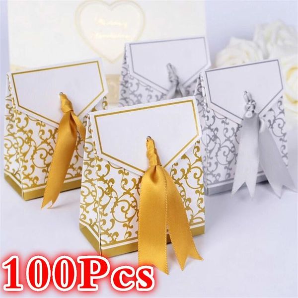 

gift wrap 100pcs wedding favours birthday party favor bags gold sliver flower candy boxes bag sweet cake