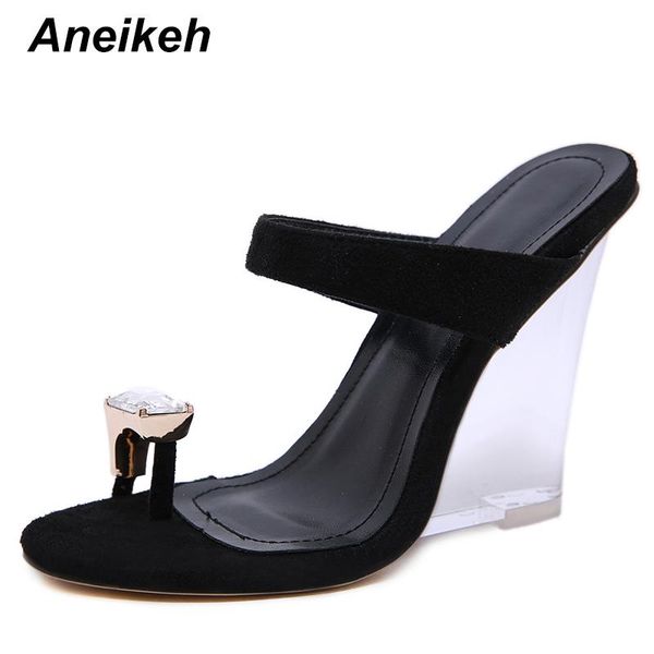 

slippers aneikeh wedges pvc transparent open toecrystal pinch toe perspex heel women high crystal women's shoes, Black