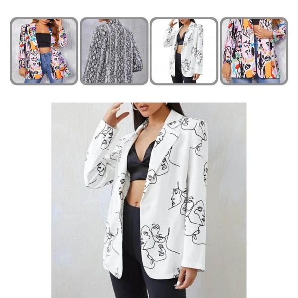 

women's suits & blazers autumn blazer contrast color print one button turndown collar single coat, White;black
