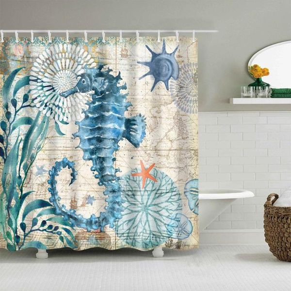 

animal shower curtain seahorse seaweed fashion bath accessories with 12 hooks waterproof polyester fabric bathroom decoration curtains