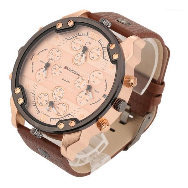 

wristwatches quartz fashion brand military causal leather watch men gift business large dial four movement relogio masculino zegarek damski, Slivery;brown