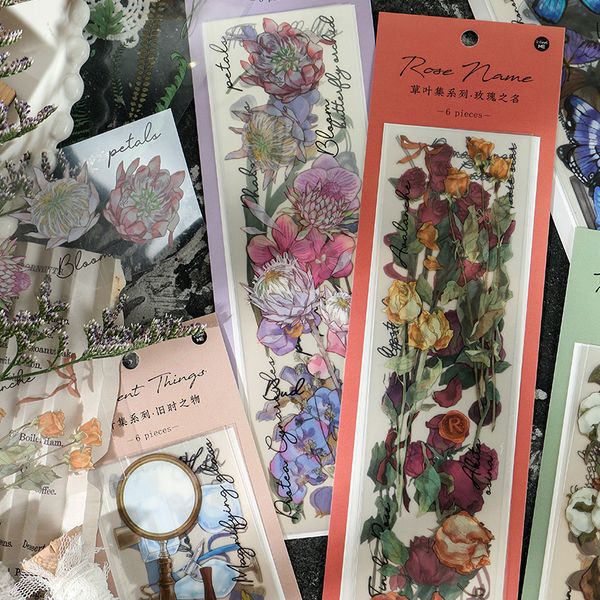 

3 Sheets/pack Vintage Floral Plants Forest PET Sticker Decoration Diy Scrapbooking Sticker Stationery Kawaii Diary Label Sticker