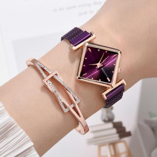 

wristwatches women watch magnet buckle square bracelet watches set luxury ladies female simple style for christmas gift clocks, Slivery;brown
