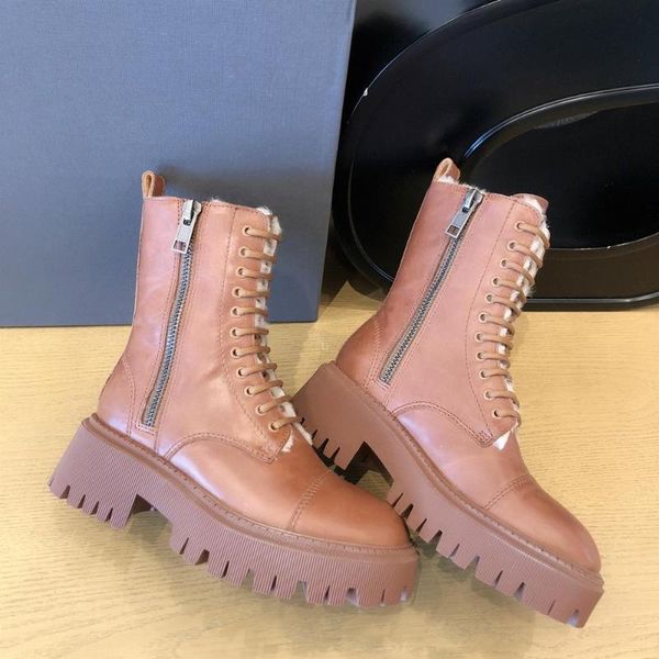 

dress shoes boots luxury designers brand genuine leather platform-cowhide motorcycle-bottie wool lining warm zipper female thick, Black