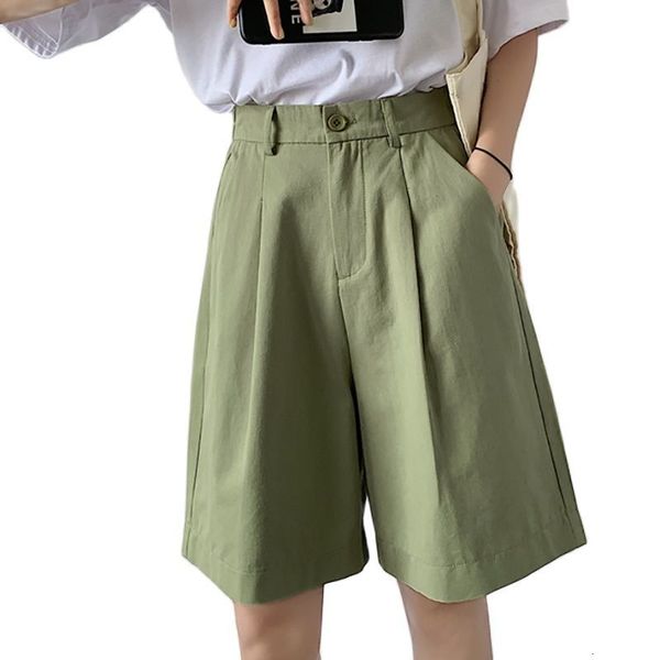 

women's shorts korean style plus size women summer casual with belt high waist wide leg elegant pantalones cortos de mujer ofbr, White;black