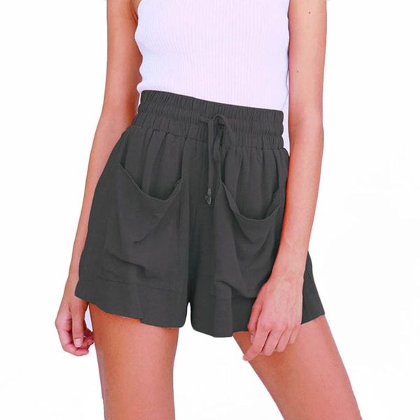 

women's shorts summer relaxed solid color tie elastic pocket casual pants activewear high waist stretch workout, White;black