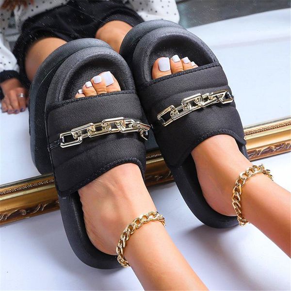 

slippers 2021 fashion women's sandals and one word flat large size outdoor beach, Black