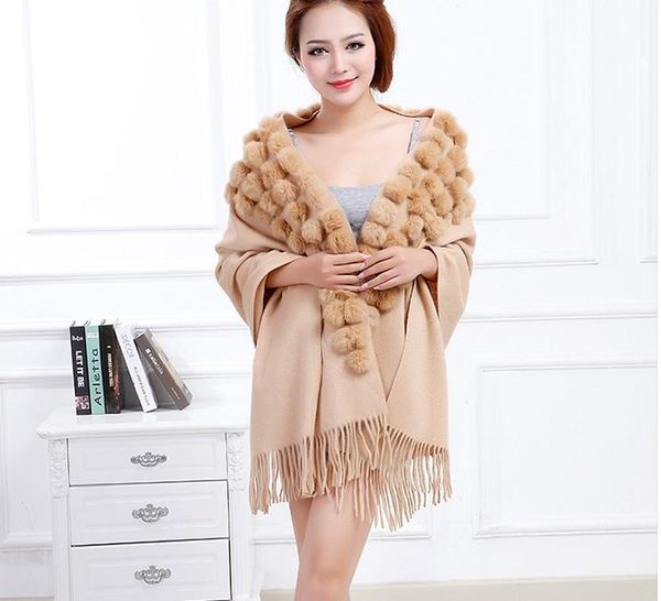 

scarves women's wool cashmere scarf women fashion shawl with fur ball ladies solid color tassels, Blue;gray