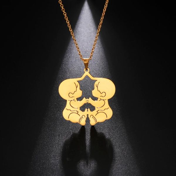 

pendant necklaces cazador baby necklace for women kid children twins family sweater chain stainless steel jewelry birthday christmas gifts, Silver