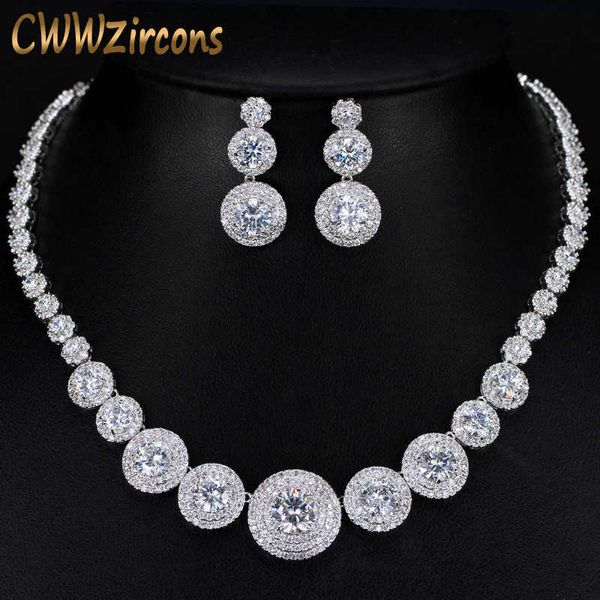 

cwwzircons gorgeous micro inlay full small cz stone around in round cubic zirconia women wedding jewelry sets for brides t239 h1022, Silver