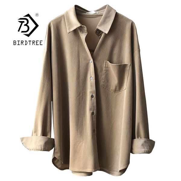 

fall woman corduroy pocket shirts batwing sleeve turn-down collar black single-breasted loose blouses t09609r 210419, White