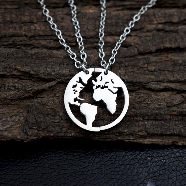 

sanlan 1pair stainless steel necklace wanderlust travel friend gift chains, Silver