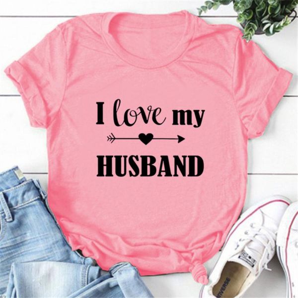 

women's t-shirt i love my husband wife bride women tshirts cotton casual funny t shirt for lady tee hipster, White