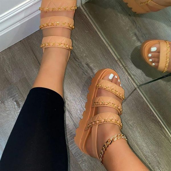 

brand summer women's sandals platform fashion chain wedges heels women casual beach lady shoes woman big size 35-43, Black