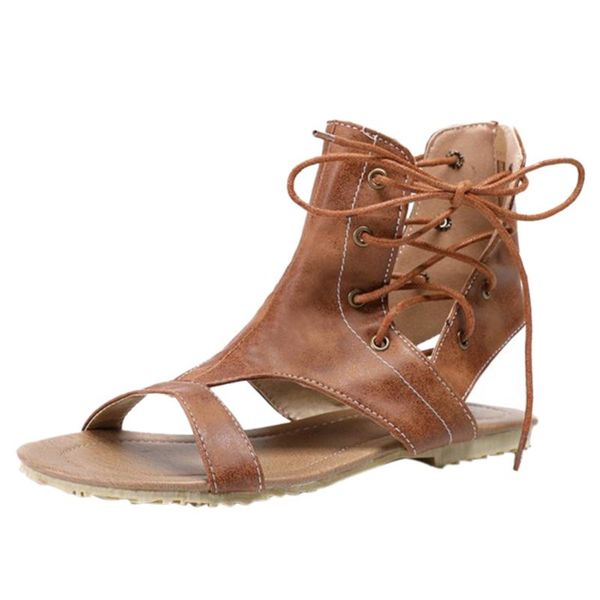 

women's roman style summer flat lace-up beach open toe breathable sandals shoes fashion slides women chaussure, Black