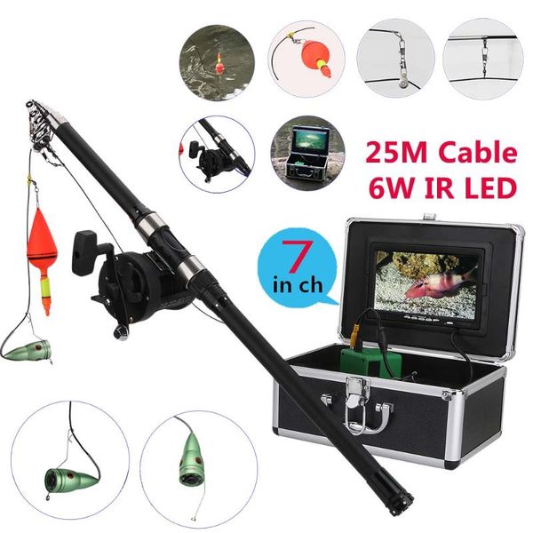 

aluminum alloy sea wheel underwater fishing video camera kit 6w ir led with 7" inch hd color monitor fish finder