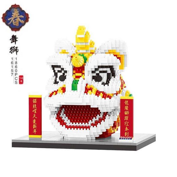 Balody Mini blocchi China Spring Festival Lion Head Building Toy Educational Intelligence Mattoni per bambini Regalo di Capodanno 16157 Q0723