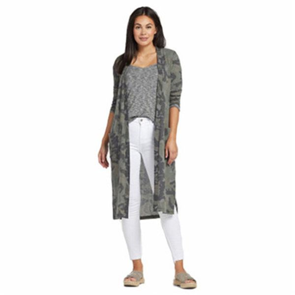 

women's trench coats women jackets summer spring autumn gray camouflage print cardigan long thin coat outerwear, Tan;black