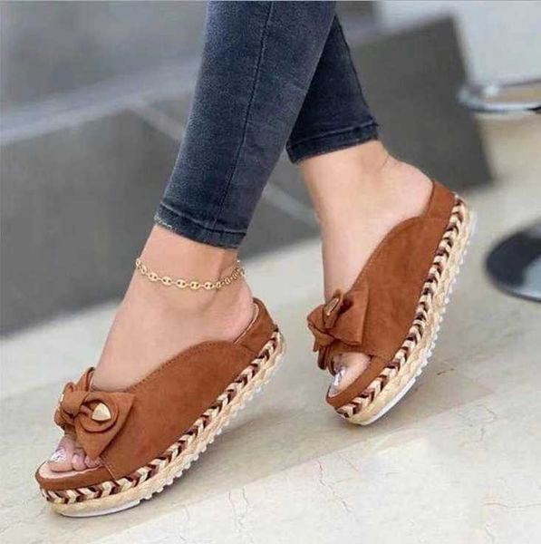 

slippers summer european and american large size sandals women's thick soled casual roman bow, Black