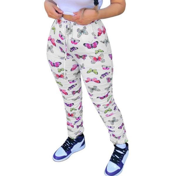 

women's pants & capris sale stretch pleated joggers women skinny high waist butterfly print trousers sweatpants drawstring casual long, Black;white