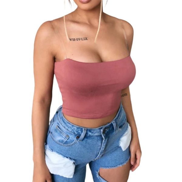 

women's tanks & camis hirigin 2021 women crop transparent strap solid summer tank sleeveless casual vest tube, White