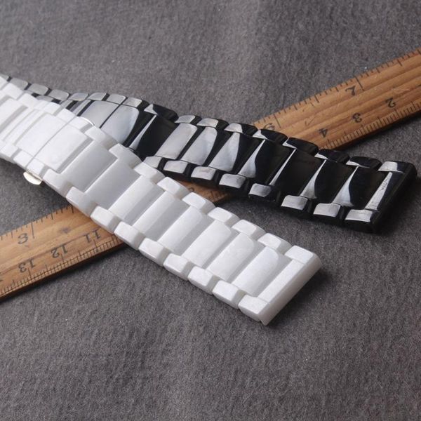 

watch bands ceramic bracelet watchband 22mm strap white black polish watchbands butterfly buckle band belt quick release pin not fade, Black;brown