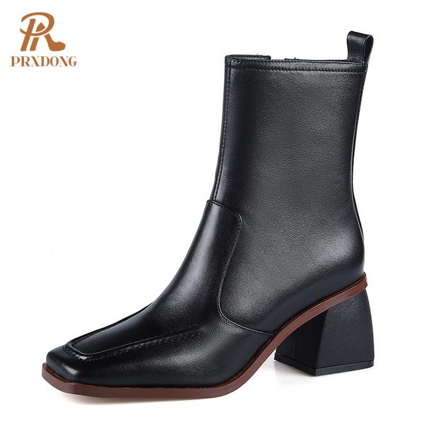 

boots 2021 est woman ankle fashion autumn winter genuine leather conciseblack beige casual short size 39, Black