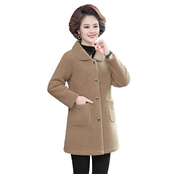 

women's fur & faux spring autumn lambswool jacket women outerwear loose long mother casual coats winter oversize granular velvet overco, Black