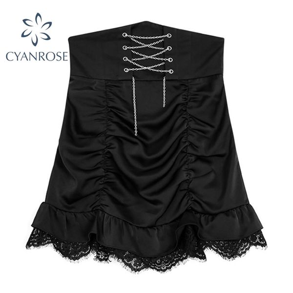 

gothic punk black bodycon skirts women a line drawstring draped design clubwear tide party fashion clothes lady 210430
