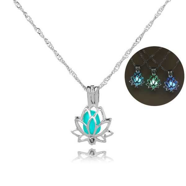 

chains explosive fashion luminous beads necklace retro multi-color hollow lotus creative pendant necklaces for women zodiac, Silver