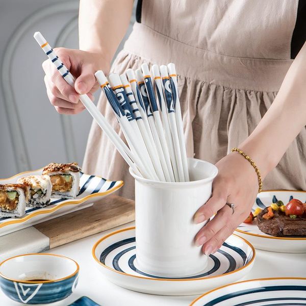 

chopsticks 10 pairs japanese hand painted bone china ceramic anti-slip sushi hashi set household porcelain tableware